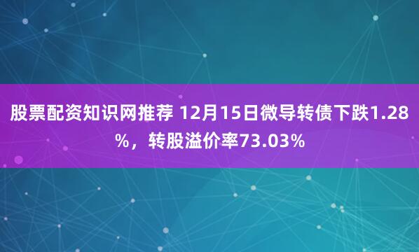 股票配资知识网推荐 12月15日微导转债下跌1.28%，转股溢价率73.03%